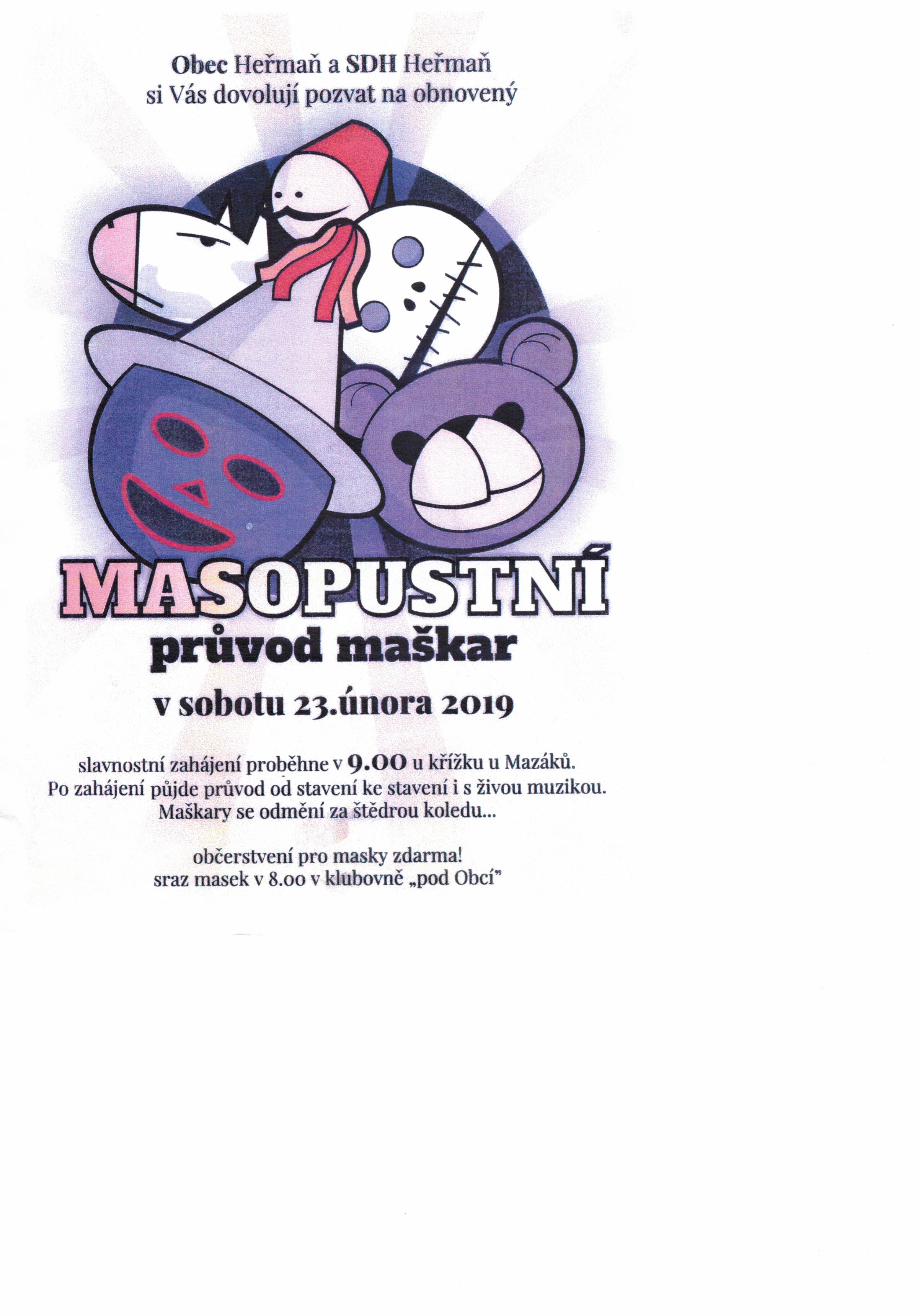 plakát masopustní průvod maškar